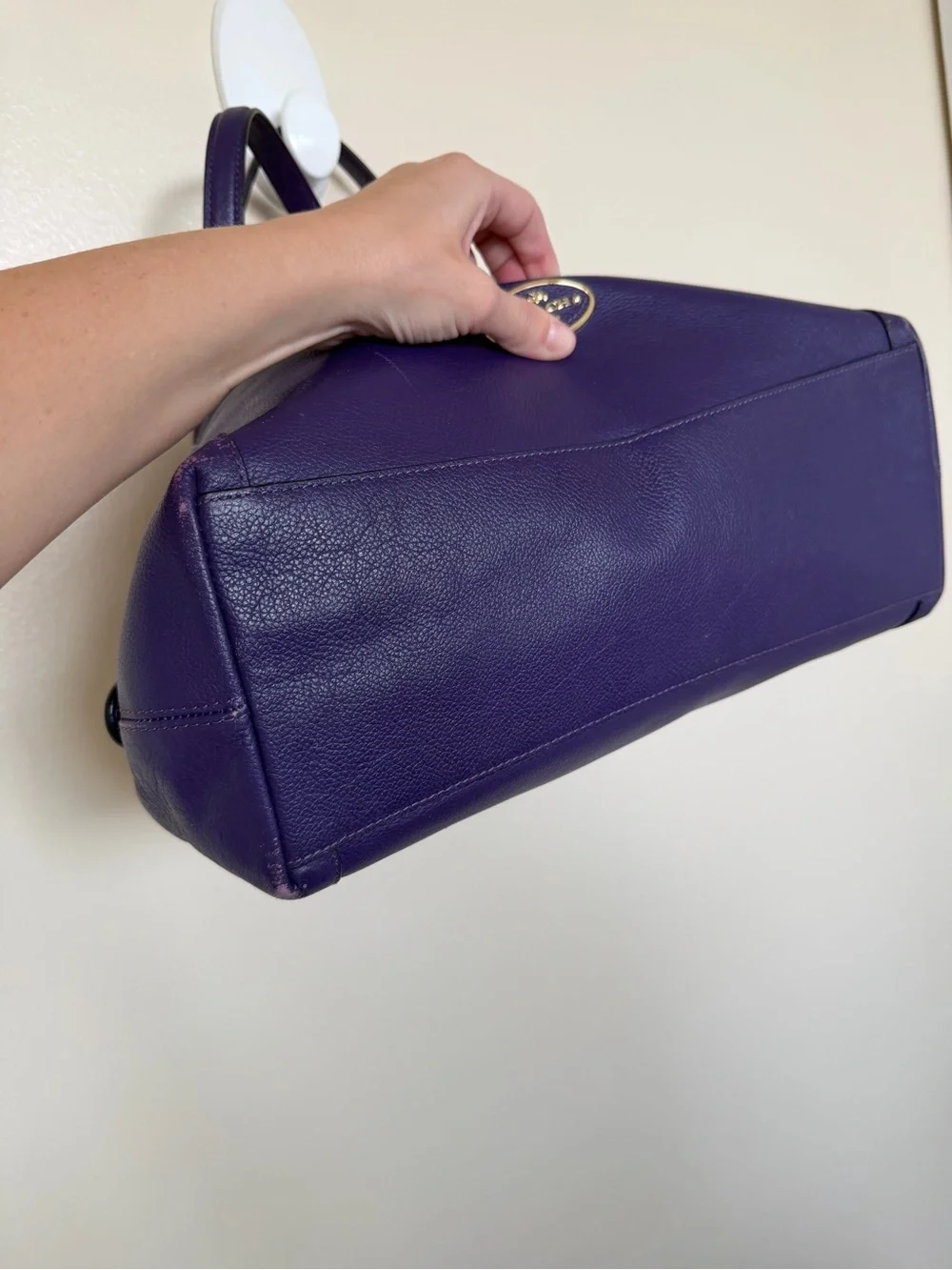 COACH Edie Turnlock Purple Gold Large Pebbled Leather Triple Hobo Shoulder Bag